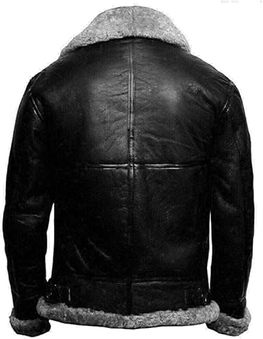 Men's RAF B3 Aviator Sheepskin Leather Jacket with Fur Collar & Adjustable Waist Belt – Mens Bomber Jacket