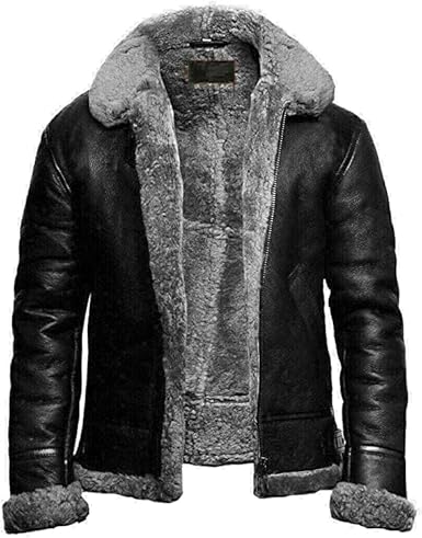 Men's RAF B3 Aviator Sheepskin Leather Jacket with Fur Collar & Adjustable Waist Belt – Mens Bomber Jacket