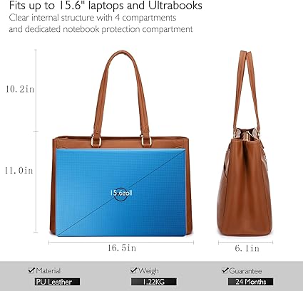 Laptop Tote Bag for Women 15.6 Inch Waterproof Leather Computer Bags Women Business Office Work Bag Briefcase Brown