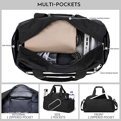 14 inch Small Gym Bag for Women & Men, Mini Duffel Bag for Travel Sports Lightweight Carry On Bag, Black