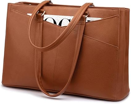 Laptop Tote Bag for Women 15.6 Inch Waterproof Leather Computer Bags Women Business Office Work Bag Briefcase Brown