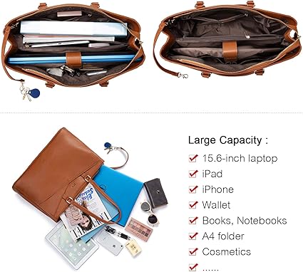 Laptop Tote Bag for Women 15.6 Inch Waterproof Leather Computer Bags Women Business Office Work Bag Briefcase Brown