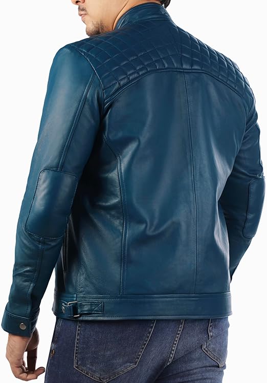 Jild Signature Diamond Style Lambskin Leather Jacket Men - Premium Leather Café Racer Vintage Look Motorcycle Jacket Men