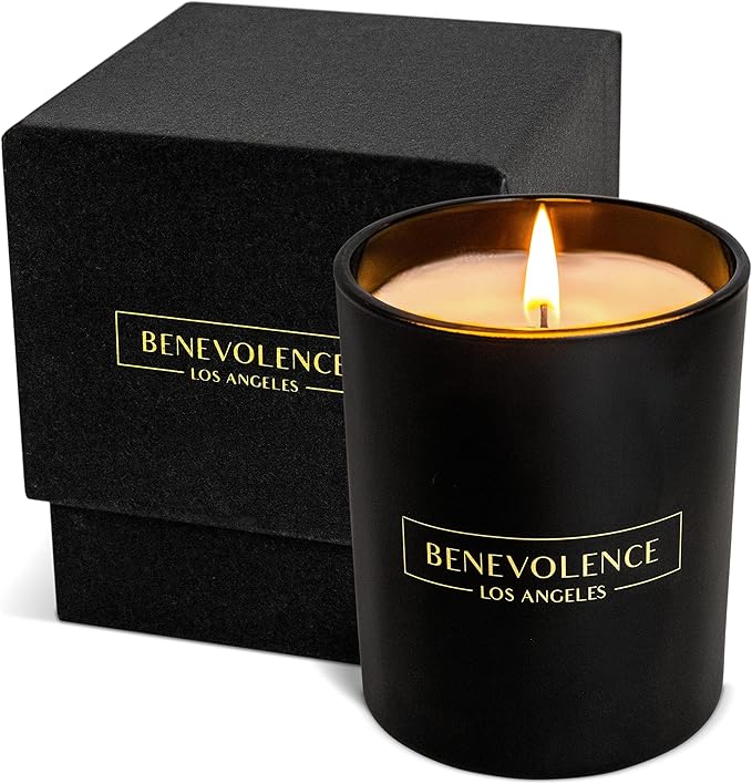 Benevolence LA Bergamot & Jasmine Scented Candle | Soy Candles, Black Candle for Home | Gifts for Women and Men | Home Fragrance | Aromatherapy | 8oz, 45 Hour Burn - Jasmine